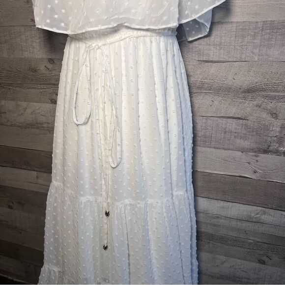 Baltic Born White Swiss Dot Tiered Off Shoulder Maxi Dress - Picture 9 of 16